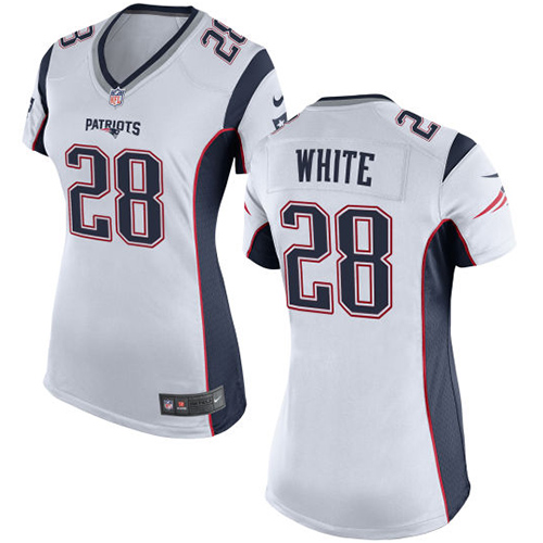 Nike Patriots #28 James White White Women's Stitched NFL New Elite Jersey